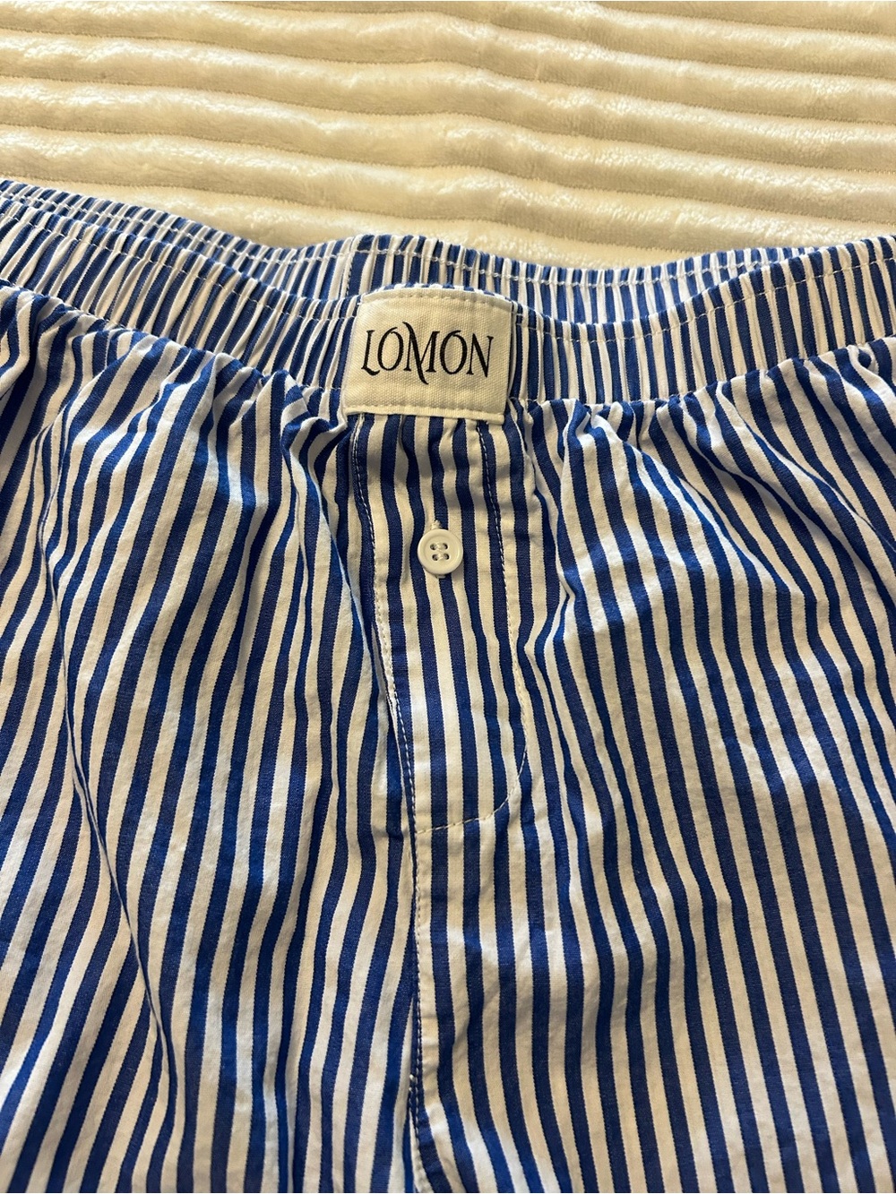 LOMON Blue and White Striped Cotton Pajama Shorts